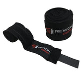 Schwarze Rewon Handgelenkbandagen für Boxen und Fitness, langlebig und elastisch. Ideal für Boxhandschuhe, Boxtraining und MMA.