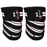 Rewon Gear Gewichtheber-Kniebandagen, schwarz/weiß, ideal für MMA und Fitness, verbessern Beinstabilität und Stärke.