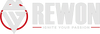 Rewon logo with slogan 'Ignite Your Passion' in white and red on a transparent background.