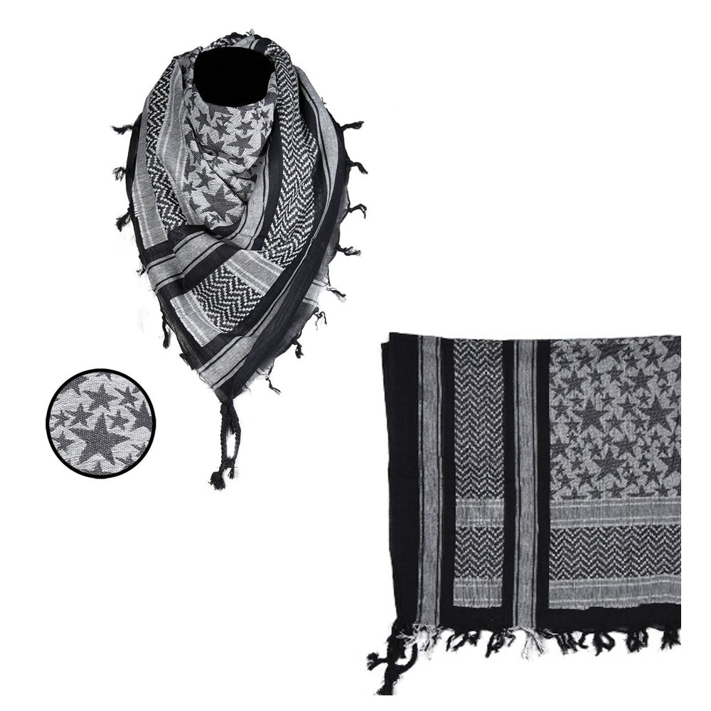 Black and gray shemagh scarf for cooling; versatile for box training, fitness workouts, MMA, or outdoor adventures. Buy online.
