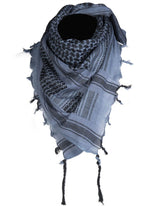 Blue and black patterned shemagh scarf for outdoor and fitness use, ideal for staying cool and signaling, versatile with boxing gear.