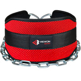 Verstellbarer Neopren Dip-Gürtel mit Stahlkette für Fitness, Boxen und Krafttraining, ideal für Dips und Klimmzüge.