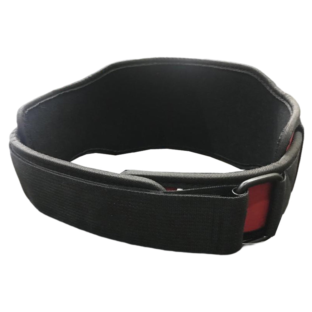 Double neoprene weightlifting belt with Velcro closure and stainless steel buckle for fitness and boxing training, 5" wide for comfort.