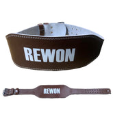 Brown REWON leather weightlifting belt for fitness and boxing training, core and lumbar support accessory