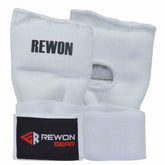Weiße Rewon Handbandagen aus Gel für Boxen und Fitness, geeignet unter Boxhandschuhen; elastisch für bequemen Halt.