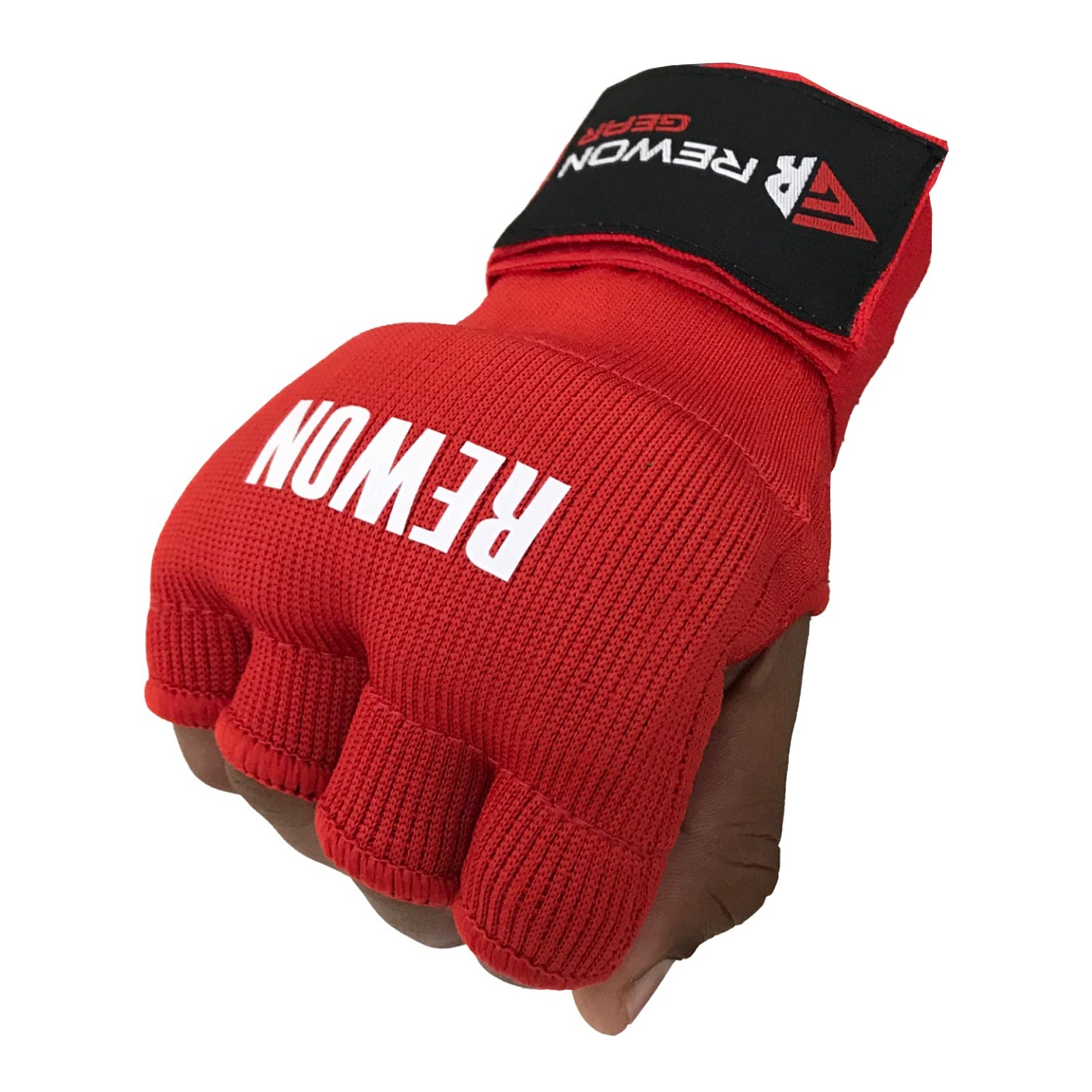 Red Rewon hand wraps for boxing, made of breathable gel material, ideal under boxing gloves for enhanced support and protection.