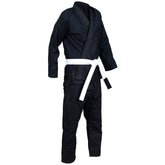 Schwarzer Ju Jutsu Gi Anzug mit weißem Gürtel für Kampfsporttraining, ideal für Boxen und Fitness, von Rewon.