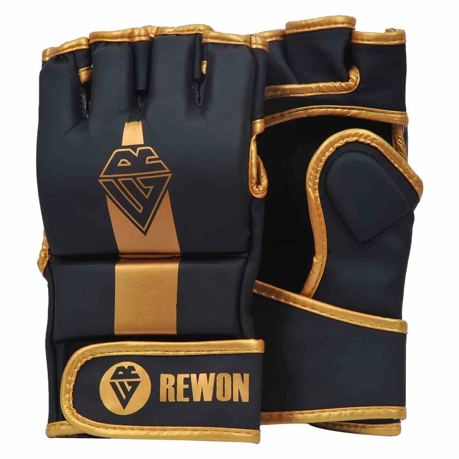 MMA Handschuhe Striker 2.0 Schwarz/Gold Rewon, Kunstleder, ideales Box- und Fitness-Training, Luftteak für schnelle Trocknung.
