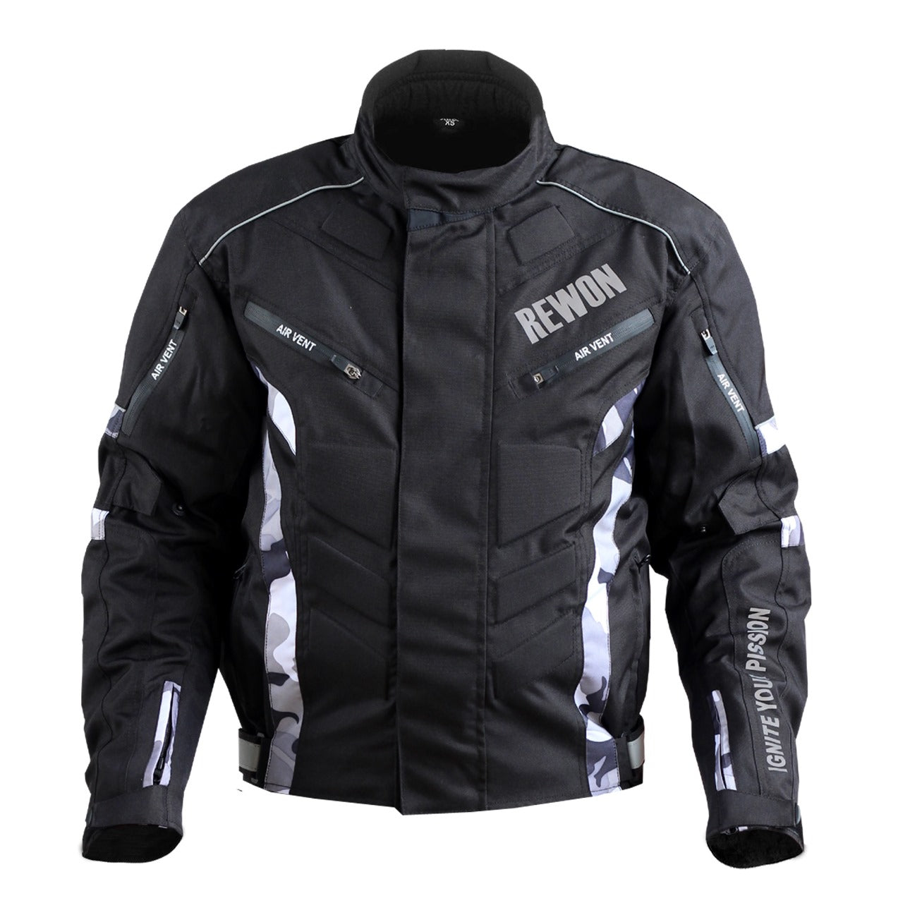 Schwarze zweiteilige Motorradjacke aus Cordura, strapazierfähiges Textilgewebe für Motorsport und Fitnessboxen, stilvolles Design.
