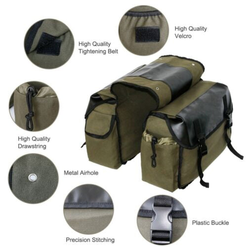 Motorcycle saddle bag with textile construction, featuring high-quality Velcro, precision stitching, and large storage pockets.