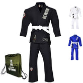 Rewon Classic 2.0 Ju Jutsu Gi in black, lightweight and durable BJJ kimono with reinforced knees, includes a carrying bag.