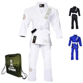 Rewon Classic 2.0 Ju Jutsu Gi in white with bag and color options; durable BJJ kimono for martial arts, fitness, and boxing enthusiasts.