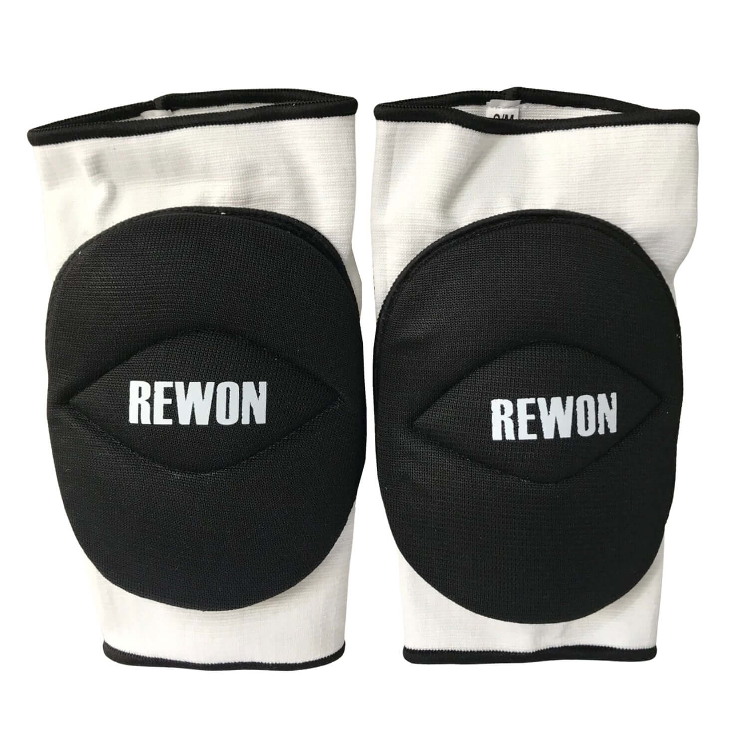 Rewon white and black advanced knee pads with padding technology for boxing and fitness training.