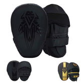 Rewon black focus mitts for boxing and MMA training, made from durable Maya Hide leather, ideal for home and gym workouts.