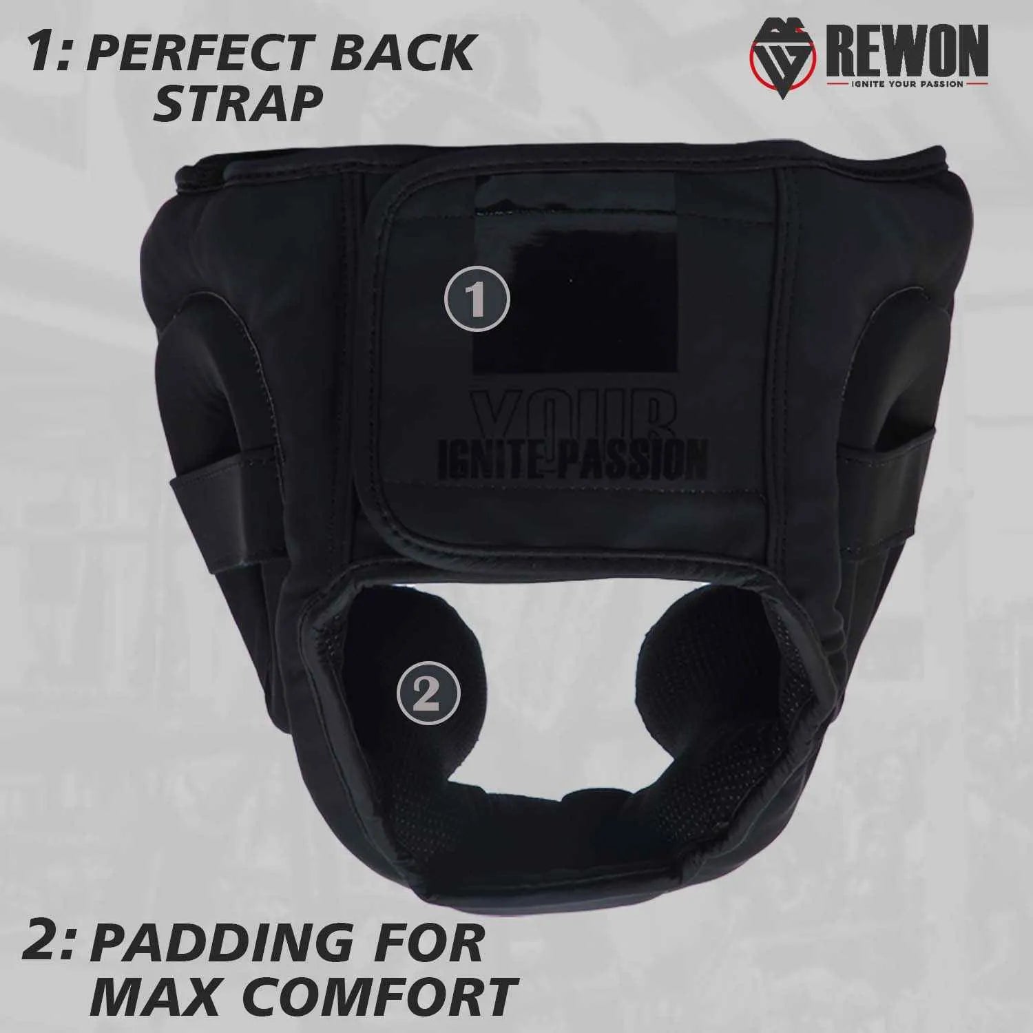 Classic Rewon MMA box headgear with padding and adjustable strap for safety and comfort, ideal for all levels of boxing and kickboxing.