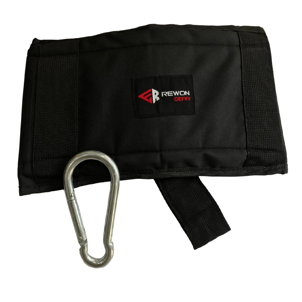 Schwarze Rewon AB Hebegurte mit Karabiner für effektives Bauchmuskeltraining und Fitness, ideal für Box-Fitness und Kickboxen.