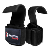 Rewon Gear weight lifting wrist hook straps for enhanced grip, ideal for fitness, boxing, and home gym workouts. Premium padded design.