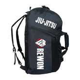 Rewon Sporttasche für Jiu Jitsu und Karate, schwarz/weiß, ideal für Fitness und Boxausrüstung, mit robustem PU-Leder.