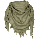 Green shemagh scarf for cooling on hot days, signaling, and dust protection, ideal for fitness and boxing enthusiasts.