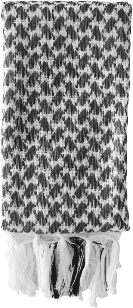 Black and white shemagh scarf for box training and fitness, ideal for cool comfort on hot days, also useful in hiking and outdoor activities.