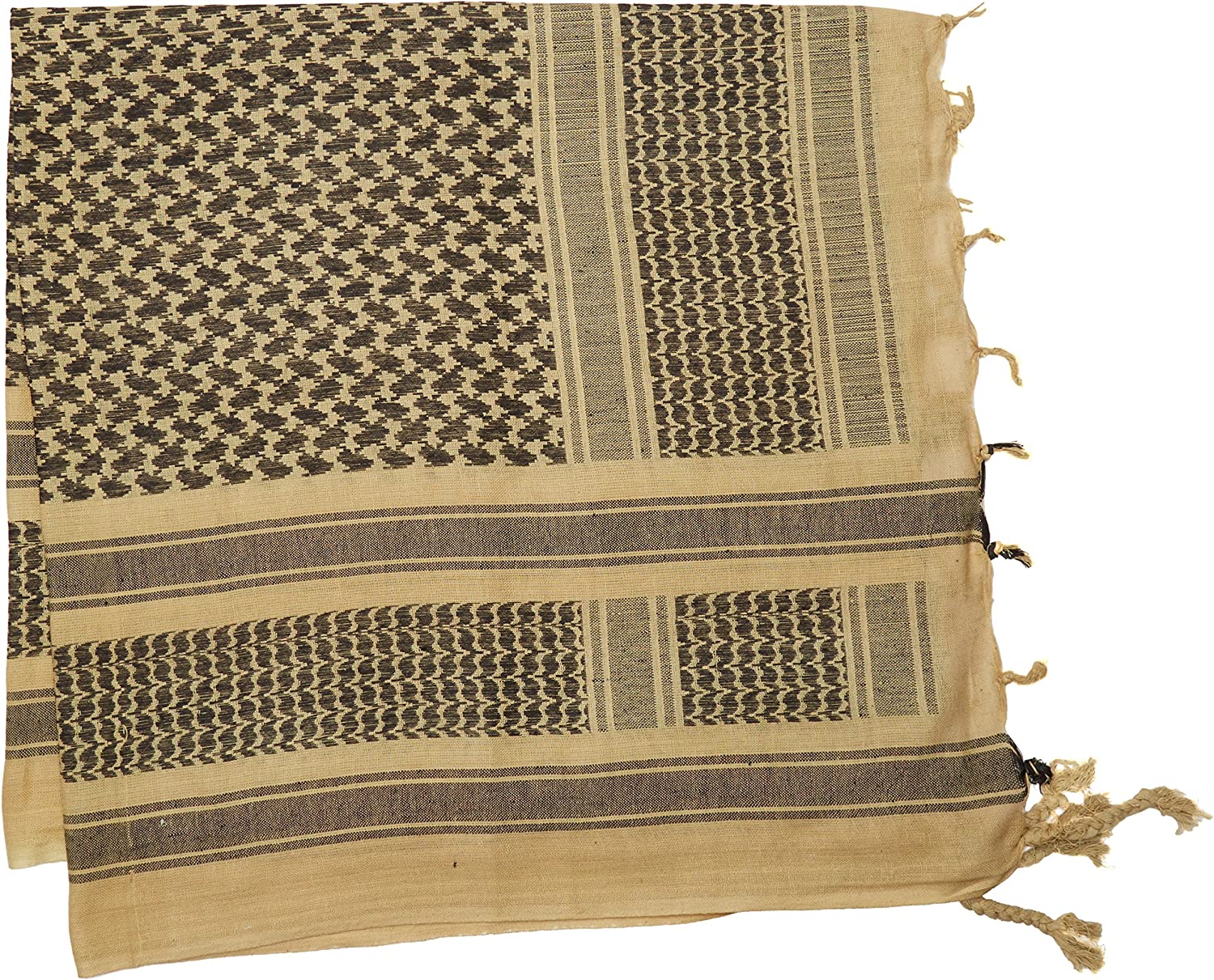 Shemagh scarf with black and tan pattern, versatile for cooling, hiking, fitness boxing gear, suitable for men and women.