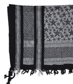 Black and gray patterned shemagh scarf for fitness and boxing, ideal for cooling off and outdoor visibility, featuring star designs.