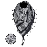 Black and white shemagh scarf with star pattern, ideal for cooling, signaling, and boxing training. Perfect for fitness and outdoor use.