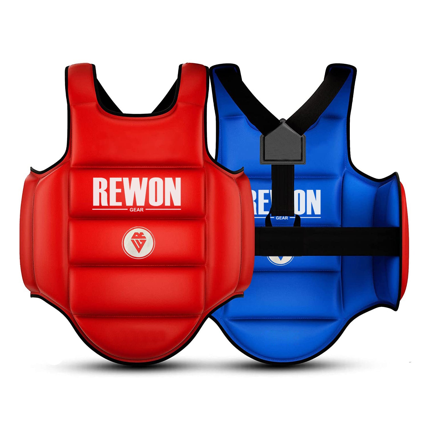 Wendebarer Brustschutz BLAU/ROT Rewon für Boxen, MMA und Fitness mit elastischen Bändern und Klettverschluss, ideal für Boxtraining.