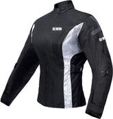 Women Motorcycle Jacket Textile by Rewon with detachable CE Armor, suitable for all seasons, featuring polyester 600D Cordura fabric.