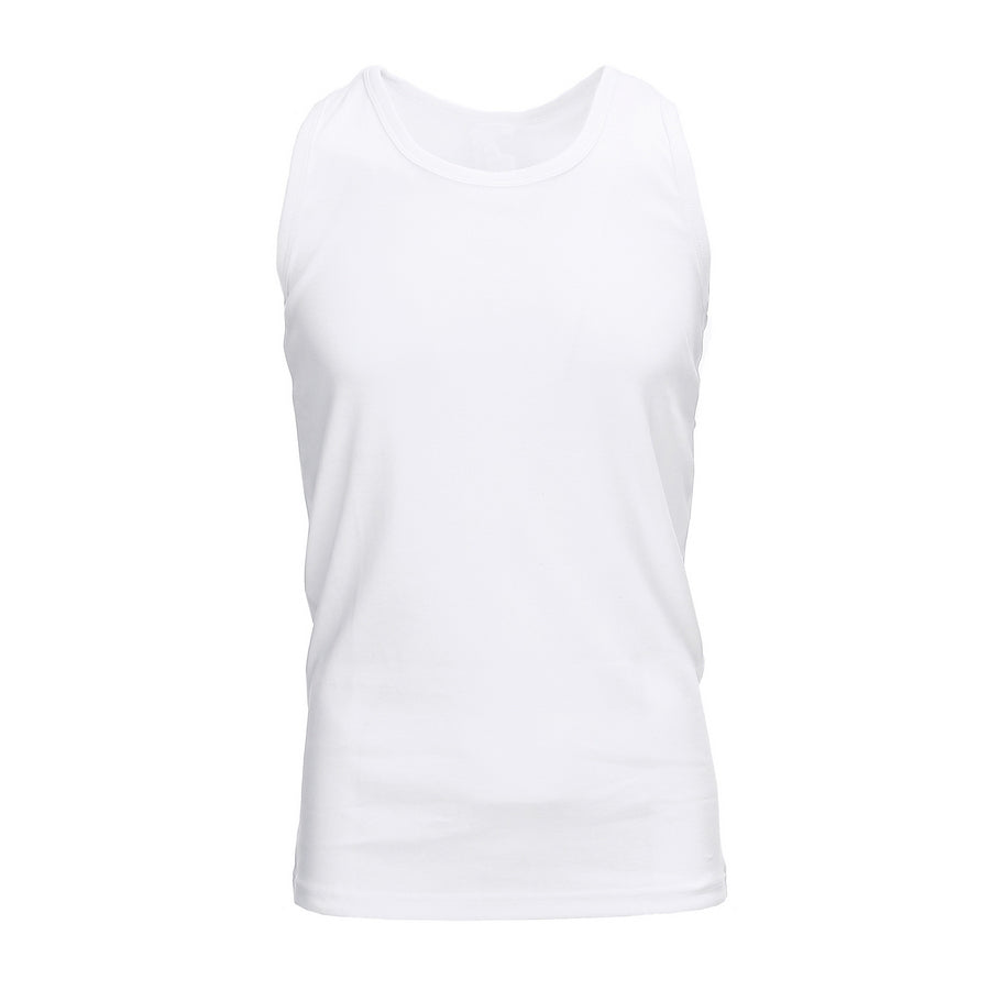 White men's tank top, 100% cotton, ideal for boxing and fitness training, suitable for home gym and outdoor activities.