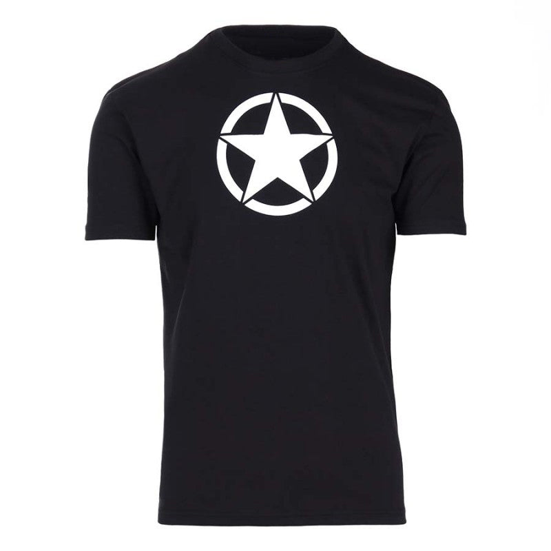 Black t-shirt with white star design, ideal for boxing and fitness enthusiasts, made of 100% cotton for a comfortable fit.
