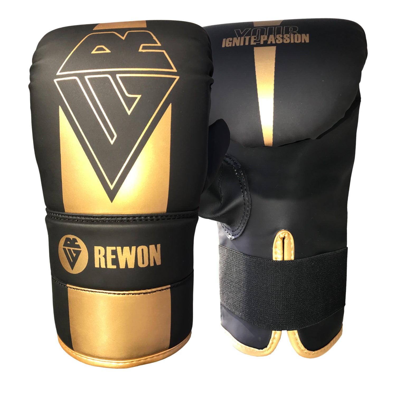 Rewon Boxsackhandschuhe Golden Series in Schwarz/Gold, ideal für Boxen und Kickboxen, online kaufen als Fitness- und Boxausrüstung.