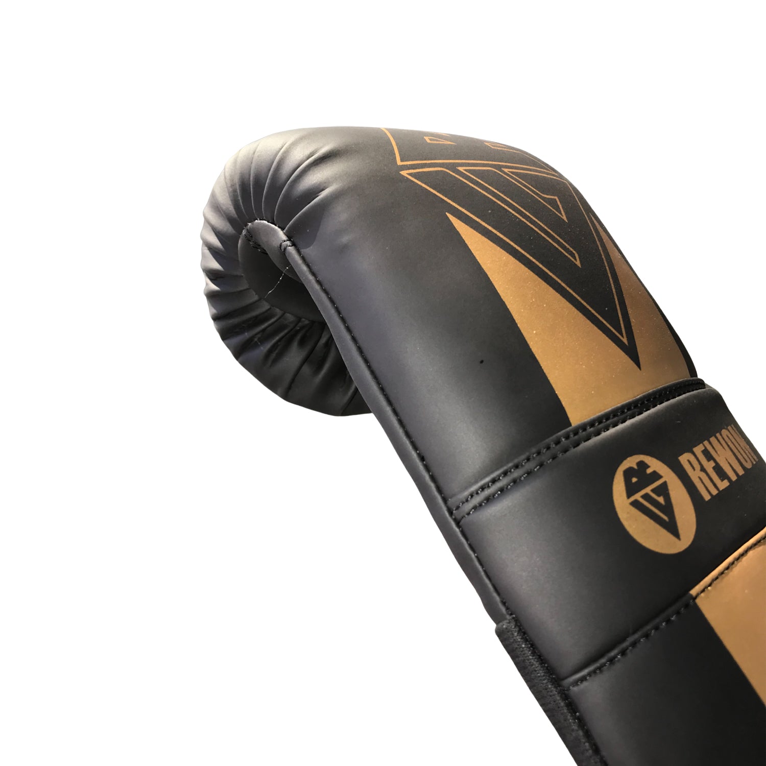 Rewon Golden Series Boxing Gloves in Black and Gold, premium kickboxing and Muay Thai gear for fitness and protection.
