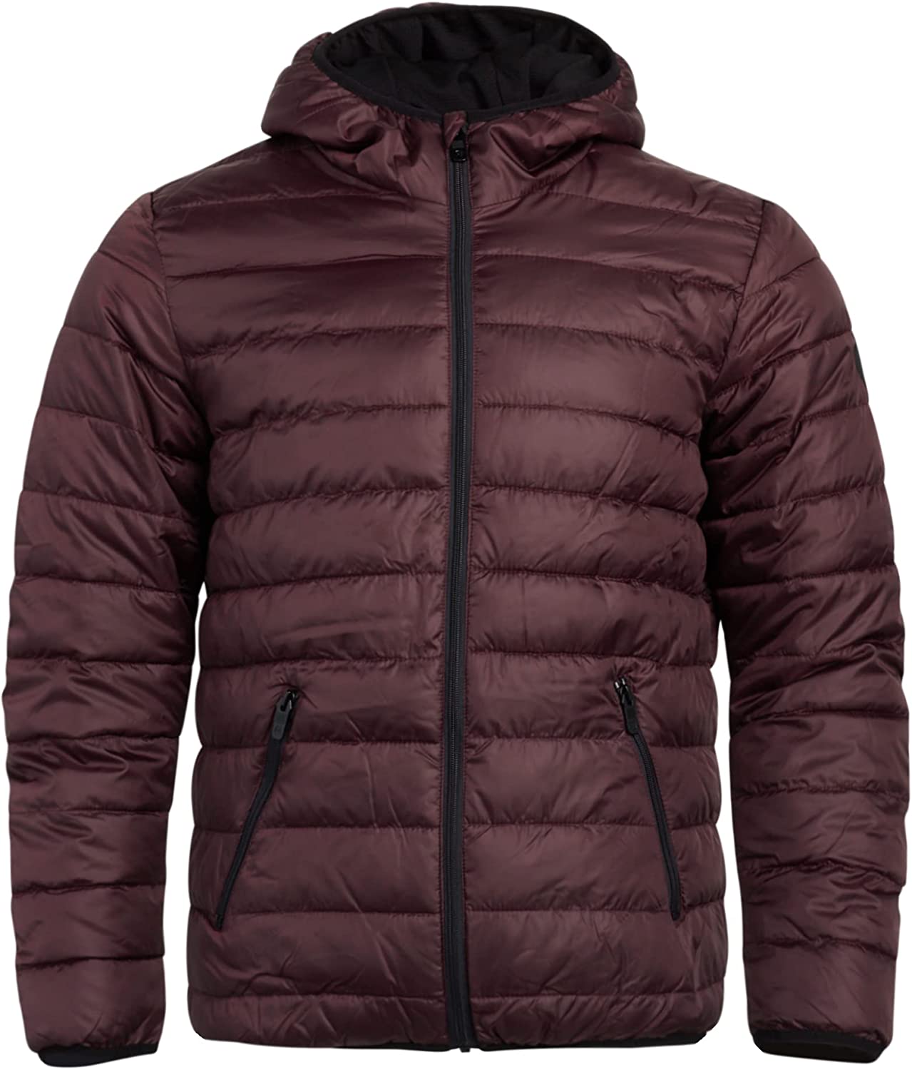 Men's winter bubble puffer jacket with hood, packable and stylish design, perfect for fitness and boxing enthusiasts.