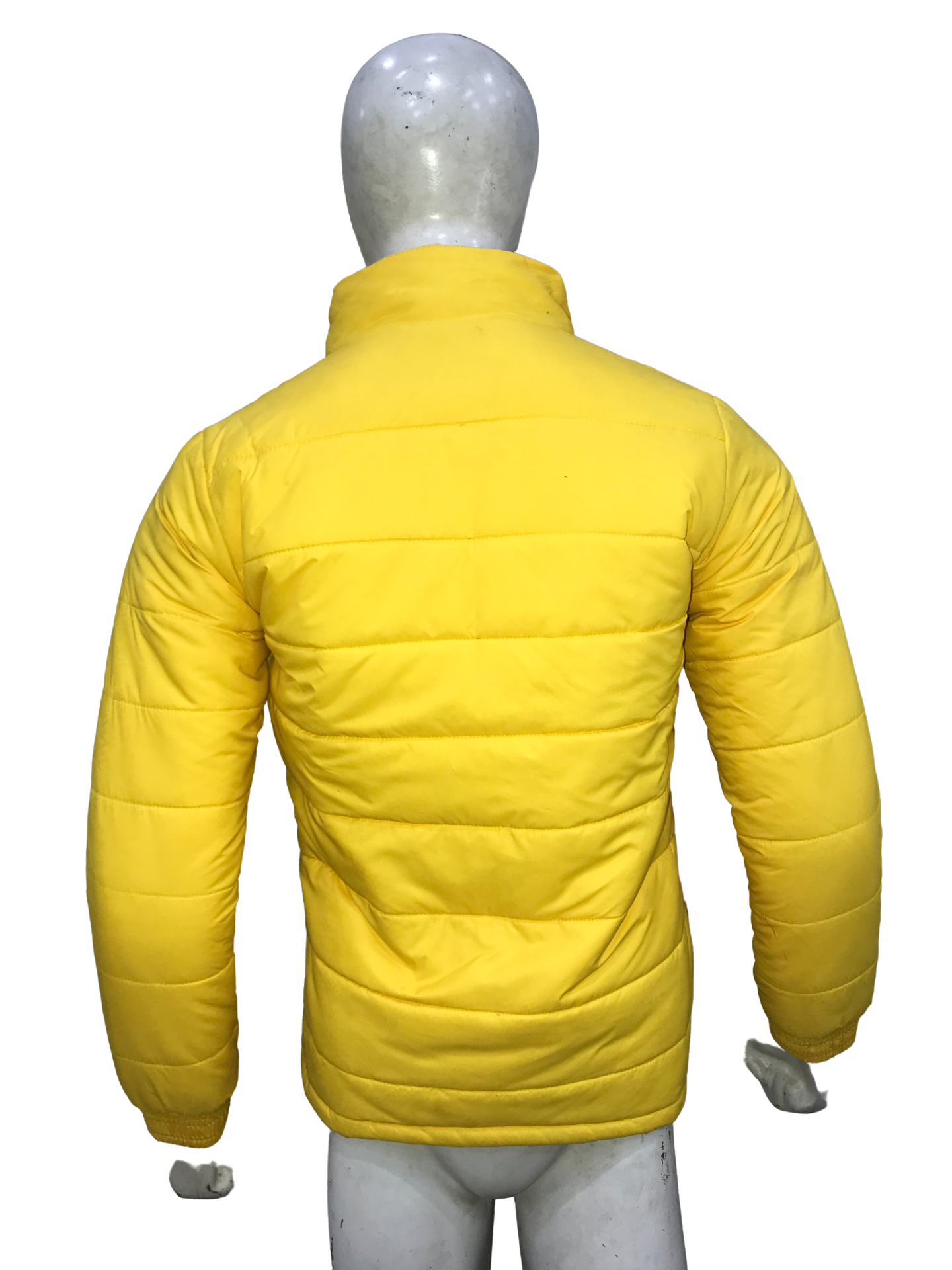 Yellow men's puffer jacket, stylish and warm for winter, perfect for fitness and boxing training outdoors. Lightweight and packable.