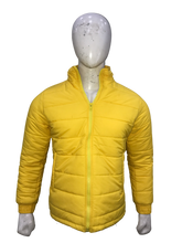 Men's Yellow Bubble Puffer Windbreaker Jacket - Winter, Hooded, Packable, Fashionable Design - Boxing and Fitness Keywords Included