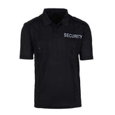 Black security polo shirt made of 100% polyester, ideal for fitness enthusiasts and boxing trainers. Shop now for boxing and fitness gear.