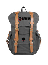 Rewon Sports vintage Reiserucksack in Grau/Blau, robuster Canvas, ideal für Boxen und Fitnessreisen mit versteckten Fächern.