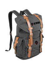 Rewon Sports vintage Rucksack in gray and blue with leather straps, ideal for boxing and fitness accessories and travel gear.