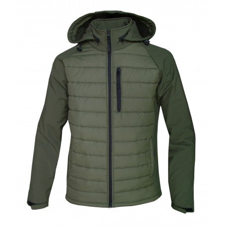 Green soft-shell bubble jacket, waterproof, ideal for boxing and fitness training. Perfect for cold weather and outdoor activities.