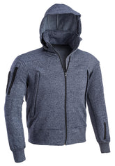 Tactical hoodie with hood, windproof design, 100% cotton, ideal for boxing and fitness. Features pockets and YKK® front zip, grey color.