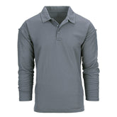 Long sleeve tactical polo shirt, quick-dry polyester, features pen pockets and Velcro, ideal for boxing and fitness training.