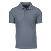 Polo Quick Dry T-shirt in grey, 100% polyester, moisture-regulating, with pen pockets and Velcro on sleeves for sports and fitness use.