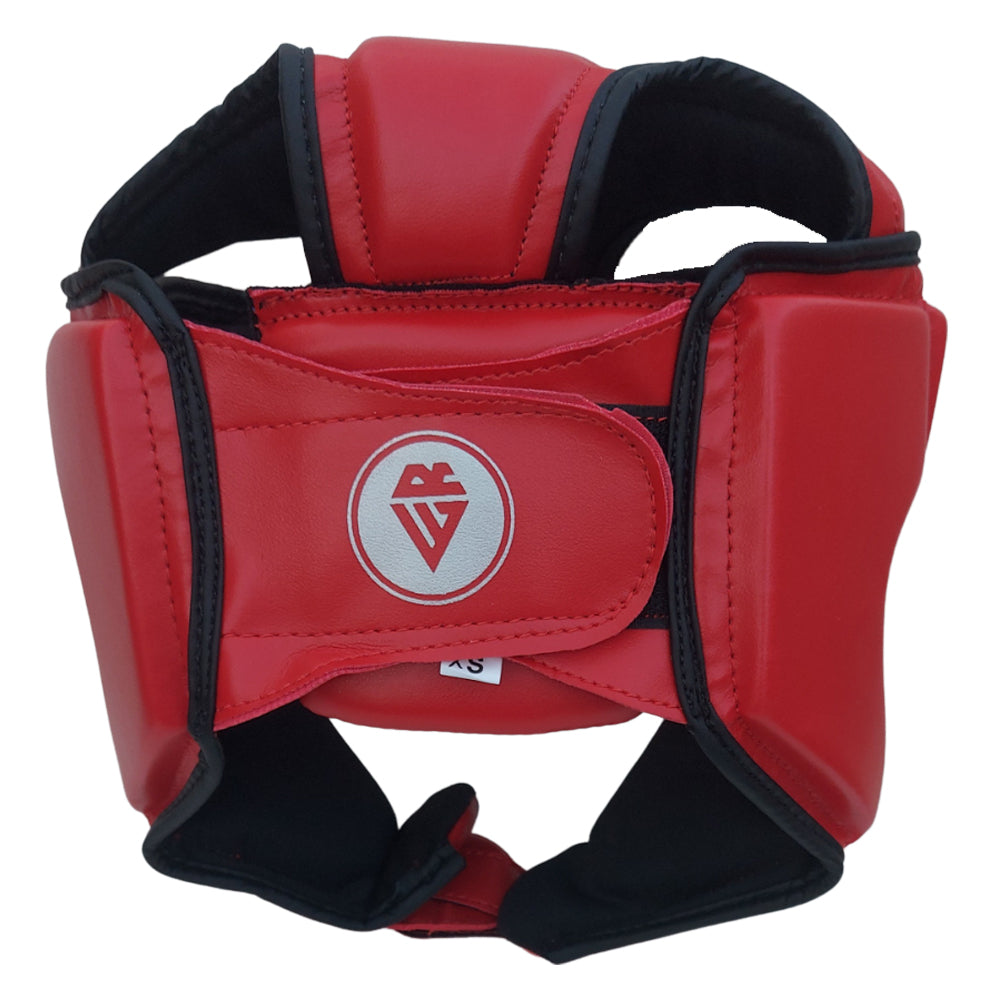 Red Rewon karate headgear for MMA, Taekwondo, and boxing training with foam padding for impact protection.
