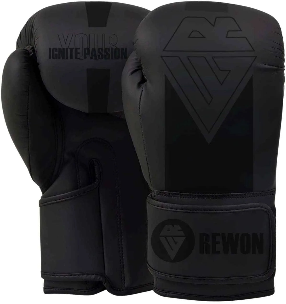 Alt Tag: Rewon Classic black boxing gloves for men and women, ideal for kickboxing, muay thai, and fitness training at home or gym.