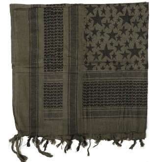 Green shemagh scarf with star pattern, ideal for boxing and fitness enthusiasts. Use for cooling, protection, or emergency signaling.