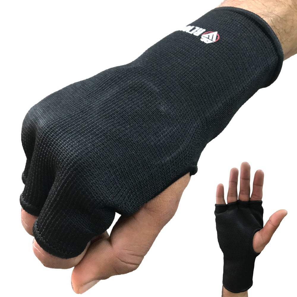 Rewon black inner gloves for boxing, featuring breathable carbon fiber material and thumb support, ideal for added protection and fit.