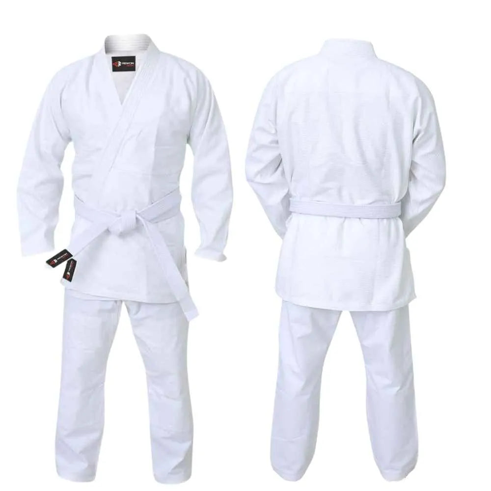 Kampfsport Judoanzug Rewon weiß, reißfest, langlebig, ideal für Boxen und Fitness, hochwertige Qualität, geeignet für Erwachsene und Kinder.