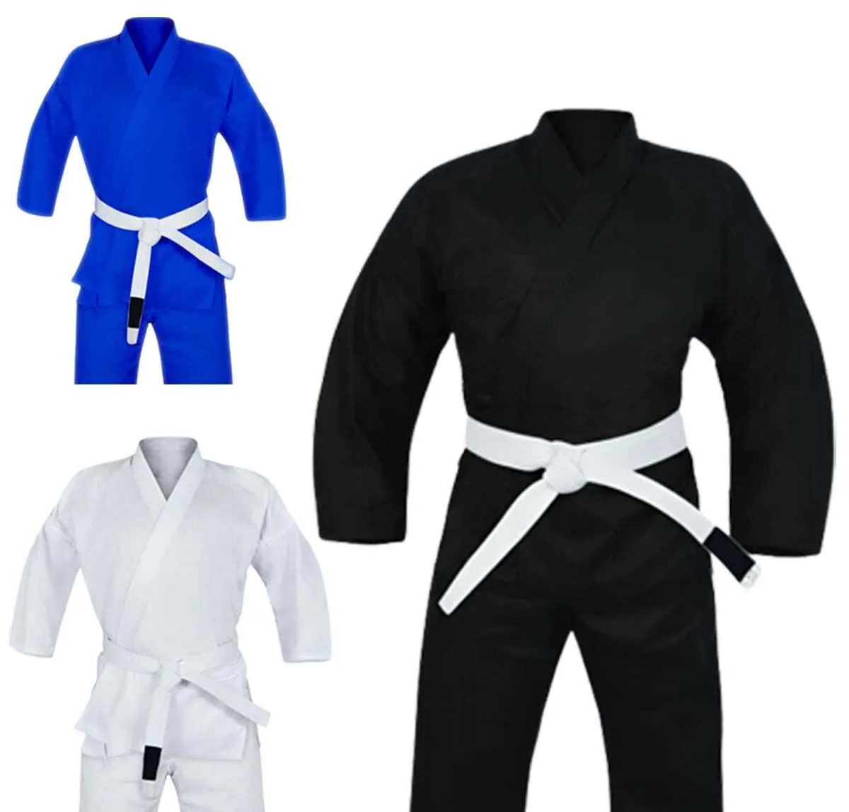 Basic 1.5 Ju Jutsu Gi in black, blue, and white with free white belt, ideal for training and competitions. Boxen and Fitness geeignet.