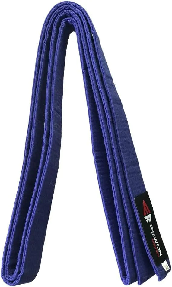 Blue martial arts belt with multiple stitching rows, ideal for karate, taekwondo, judo training and competition.